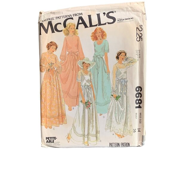 Vintage McCalls 6681 Misses Gown Dress Sewing Pattern Size 14 uncut - Picture 1 of 2